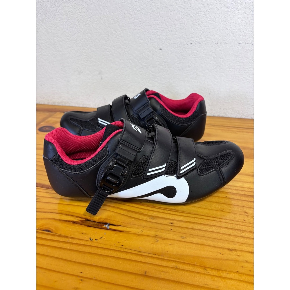 Peloton Cycling Shoes Unisex EU 41 Black Red Ratchet Strap Indoor Spin Bike